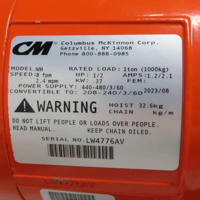 Таль Dayton 3YE18 1 Ton 2000Lb Electric Chain Hoist 20' Lift 16Fpm 460V 3Ph Trol