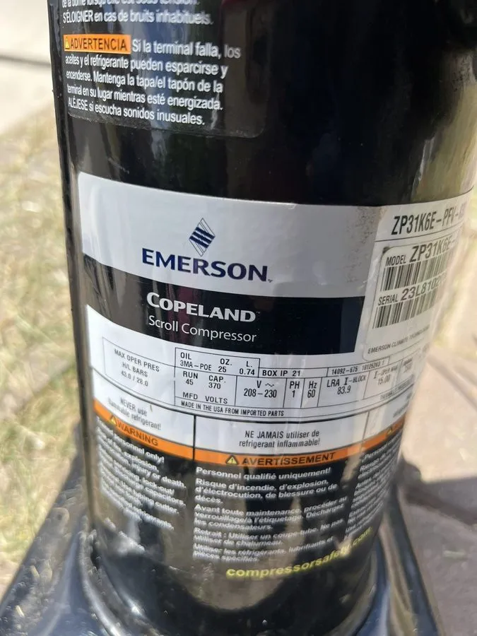 Компрессор COPELAND SCROLL COMPRESSOR model ZP36K5E PFV 830 year 2022 220v 1 Ph  — фото лота 2