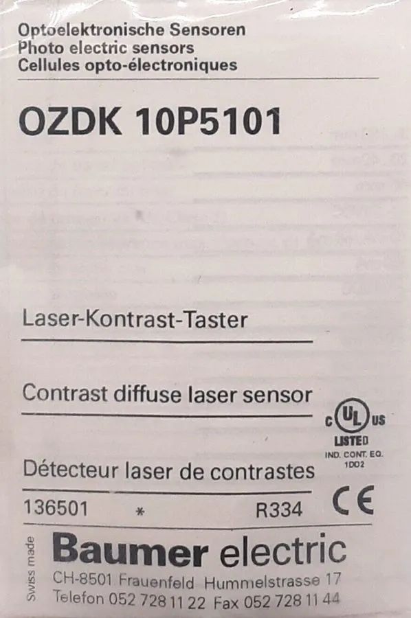 Датчик Baumer Electric OZDK 10P5101 Diffuse Contrast Sensor