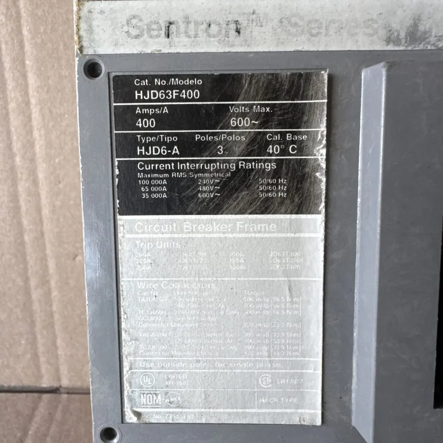 Автоматический выключатель Siemens Sentron Series HJD63F400 Circuit Breaker 400A