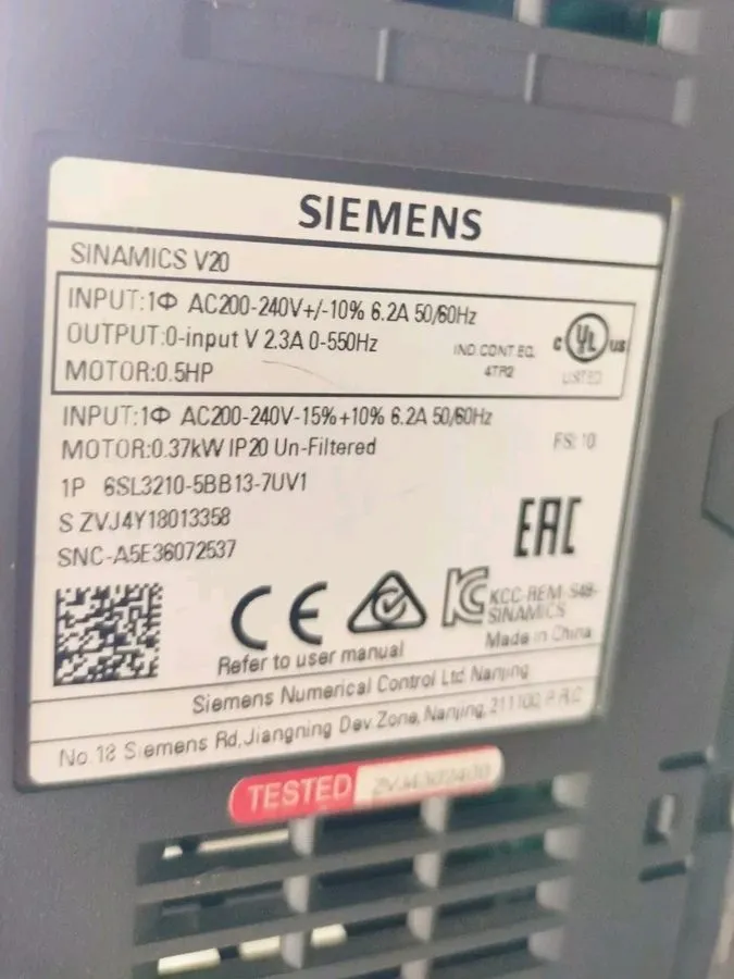 Частотный преобразователь SIEMENS SINAMICS V20 6SL3210-5BB13-7UV1 Variable Frequ