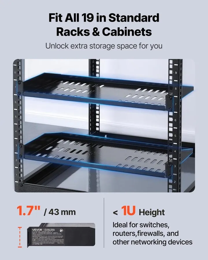 Стойка/шкаф VEVOR 1U Server Rack Shelf Universal Vented Mount 1U- Black — фото лота 1