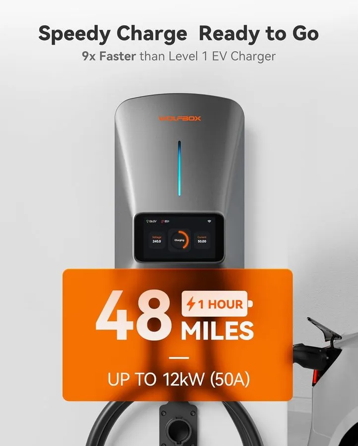 Аккумулятор WOLFBOX Level2 EV Charger WiFi 50A Smart Display 240V Electric Charg