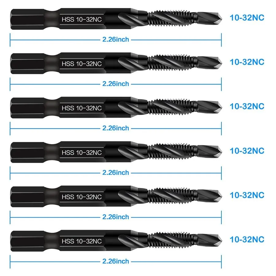 Режущий инструмент 6-pc 10-32NC Combination Drill Tap Bit Set SAE, Thread Size, 