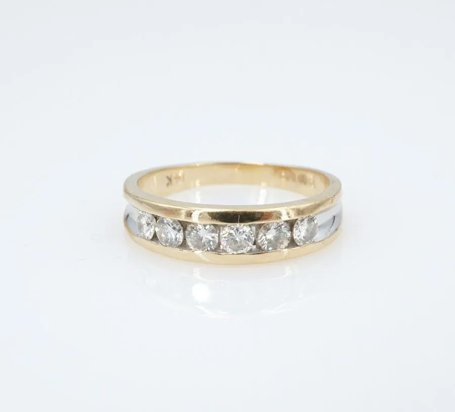 Оборудование Vintage 14k 5 Stone Diamond Stacker Band Ring 2-Tone Gold Size 7.25 — фото лота 1