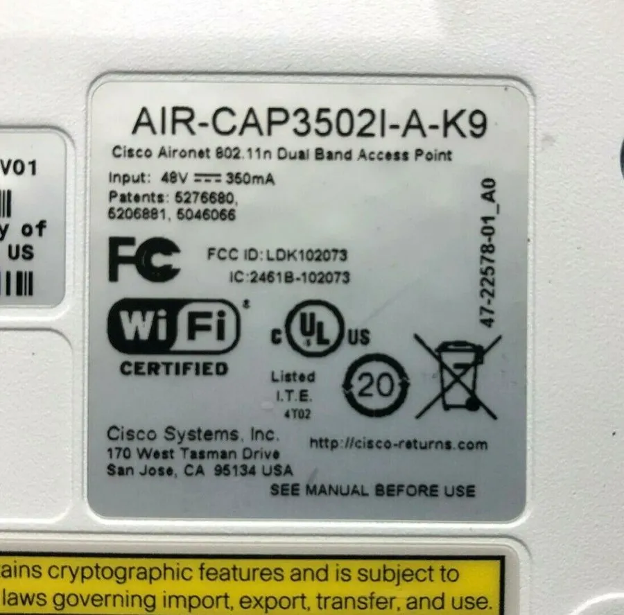 Точка доступа Wi-Fi Cisco AIR-CAP35021-A-K9 Aironet 802.11n Dual Band Access Poi