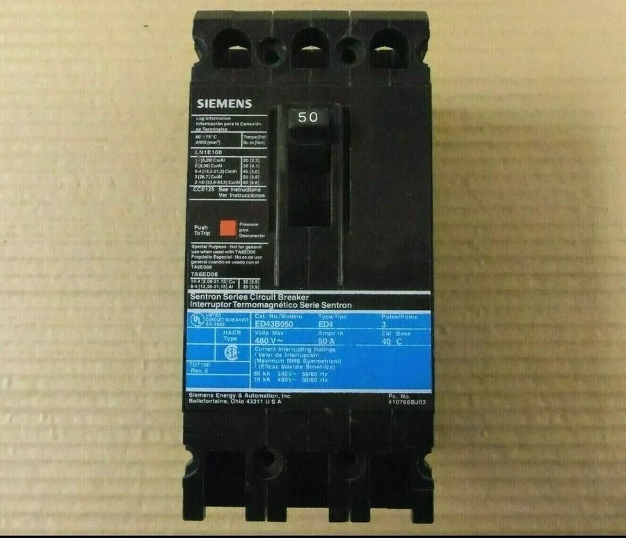 Автоматический выключатель Siemens ED43B050 Sentron Series Circuit Breaker 50A 3