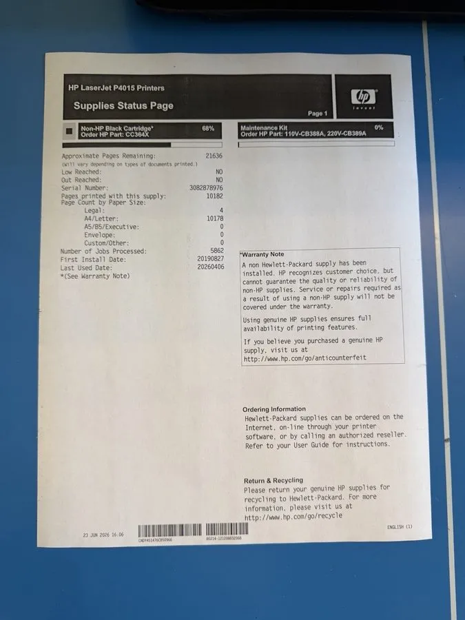 Лазерный принтер HP LaserJet P4015N Laser Printer CB509A With Toner USB Ethernet