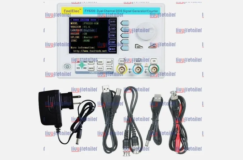 Дисплей FeelElec FY6200 20MHz 3.2" LCD DDS 2CH Signal Source Generator Frequency