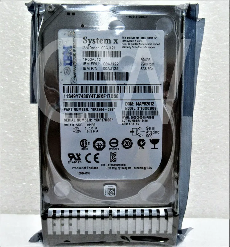 Сервер 00AJ122 00AJ121 00AJ125 IBM 500GB 7.2K RPM 6Gb/s 2.5" SAS SERVER HDD Hard