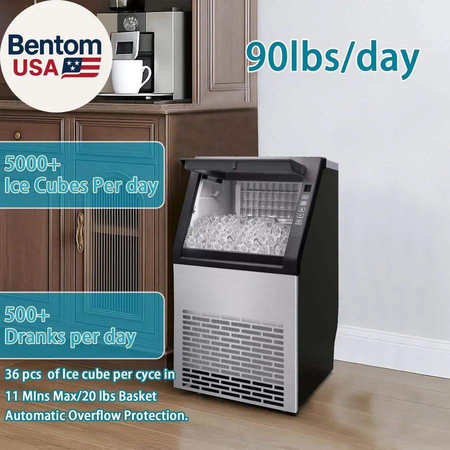 Льдогенератор 90Lbs/24H Commercial Ice Maker Machine, Stainless Steel under Coun