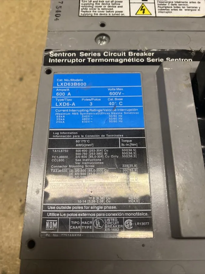 Автоматический выключатель Siemens lxd63s600a Sentron Series 600A 600V 3P Circui