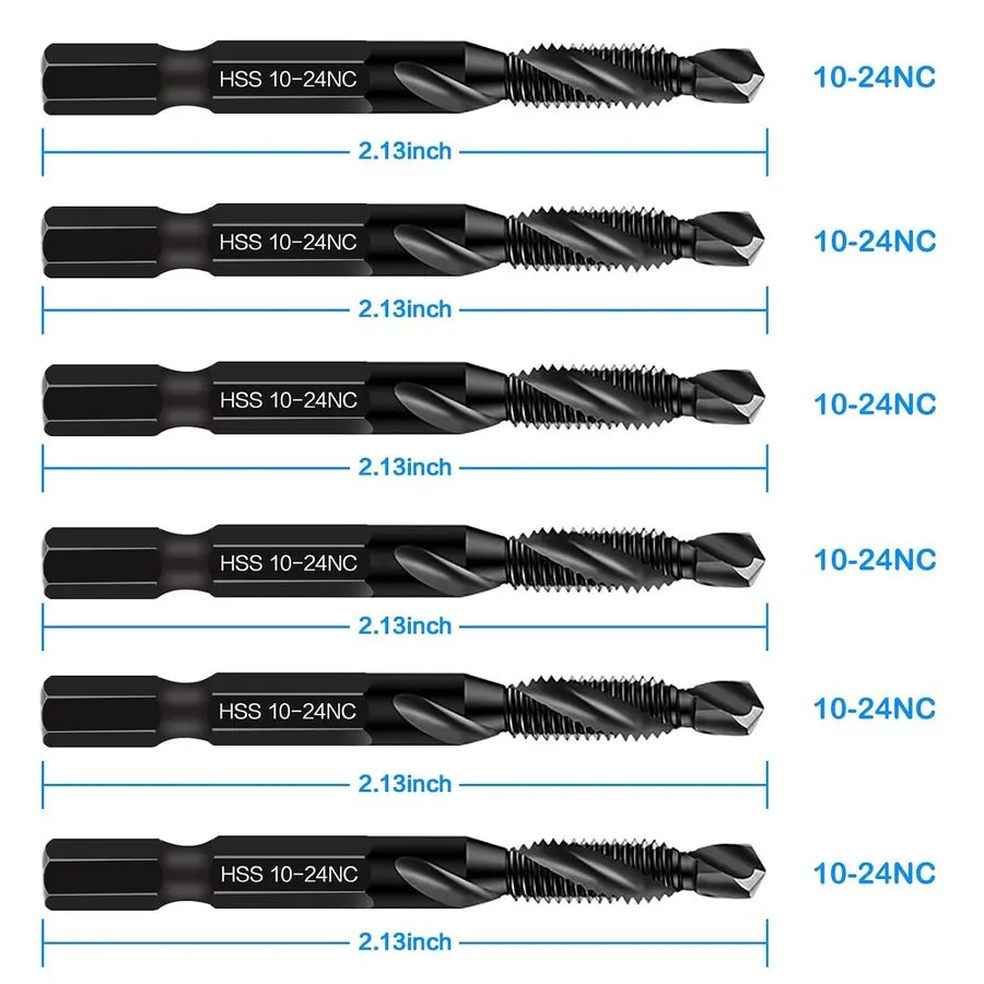 Режущий инструмент 6-pc 10-24NC Combination Drill Tap Bit Set SAE, Thread Size, 
