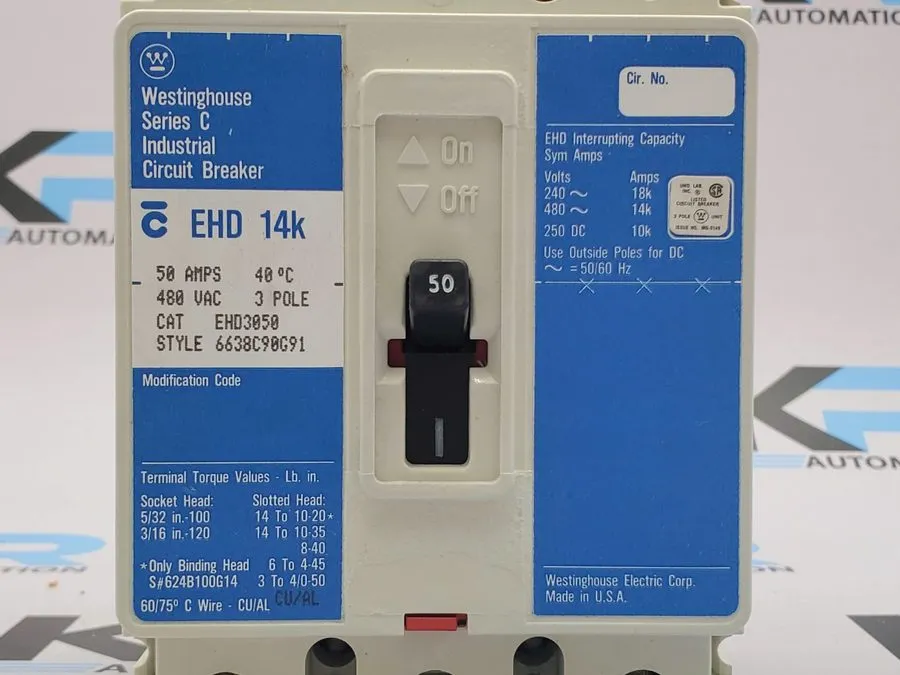 Автоматический выключатель Eaton Ehd3050 Molded Case Circuit Breaker, 50 A, 480V