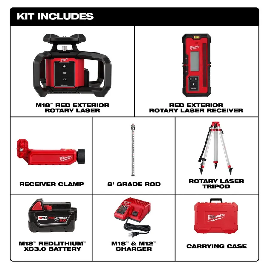 Нивелир Milwaukee Tool 3701-21T M18 Red Exterior Rotary Laser Level Kit With Rec
