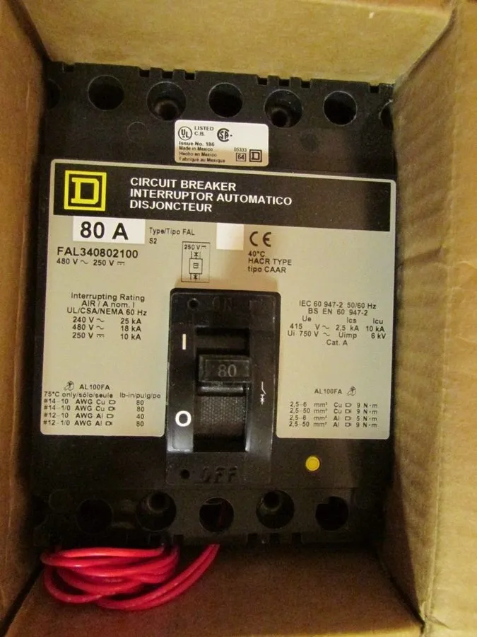 Автоматический выключатель SQUARE D Circuit Breaker w/ Auxiliary 80 Amp 3 Pole 4