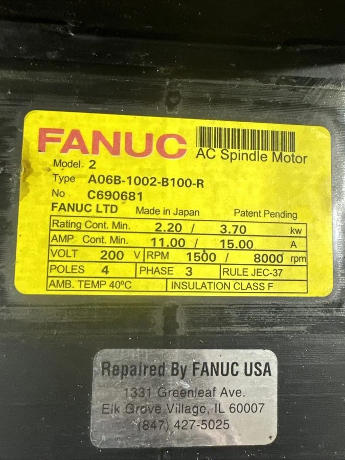 Шпиндель FANUC AC SPINDLE MOTOR Model 2 Type A06B-1002-B100-R — фото лота 1