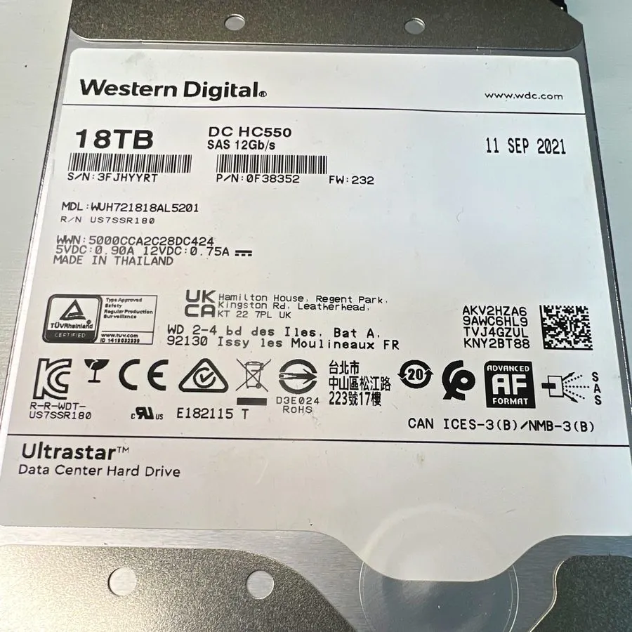 Жёсткий диск Western Digital Ultrastar DC HC550 18TB Internal 7.2K SAS 6GB/s 3.5