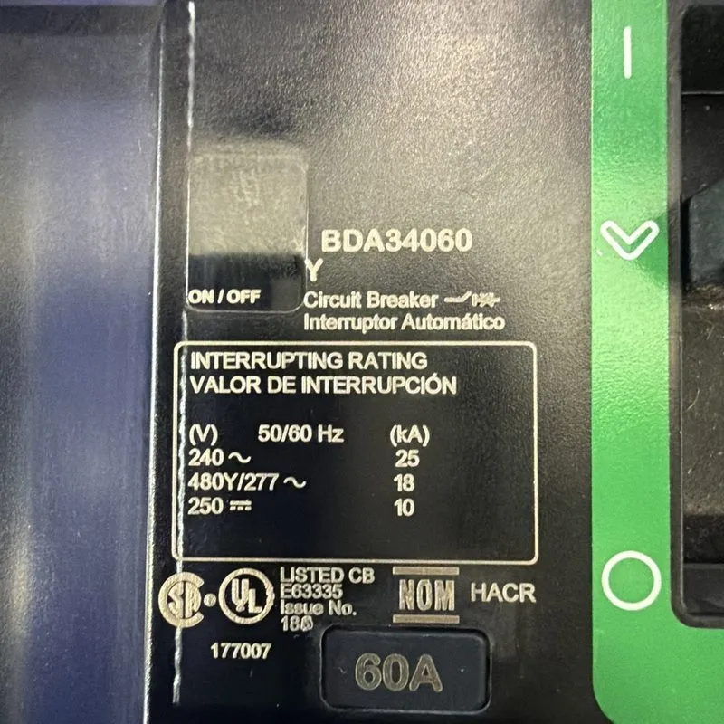 Автоматический выключатель BDA34060Y 60 Amp Square D I-Line 480V 3P Circuit Brea — фото лота 4