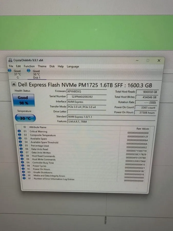 SSD-накопитель JFPP4 Dell Samsung PM1725 1.6TB PCIe NVMe 2.5'' Internal SSD 0JFP — фото лота 2