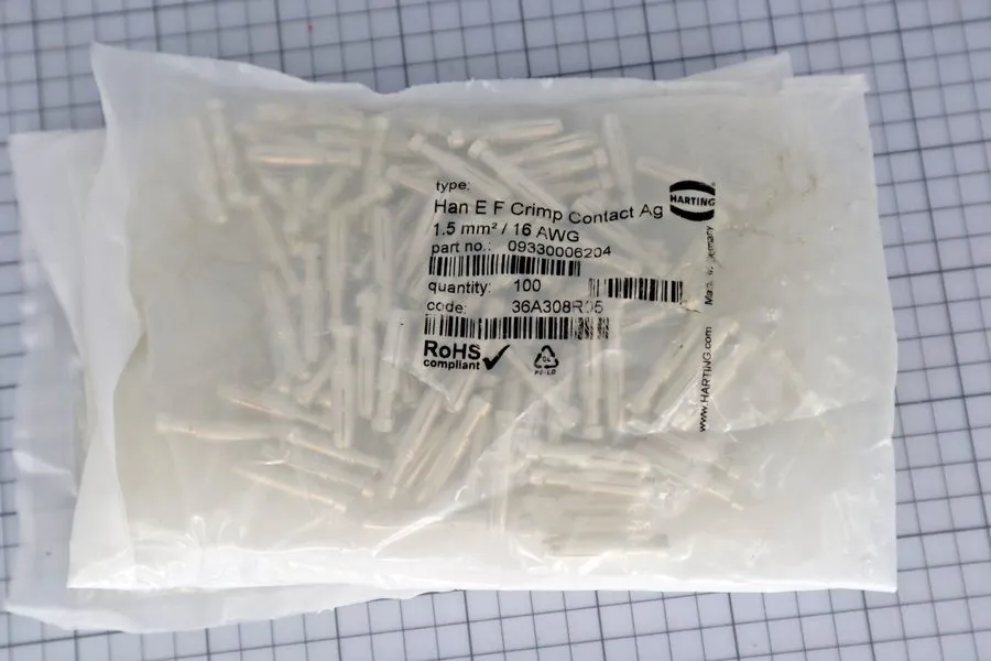 Разъём of 100 Harting HAN-E-F Connector Crimp 09330006204 1.5 mm2 AWG 16
