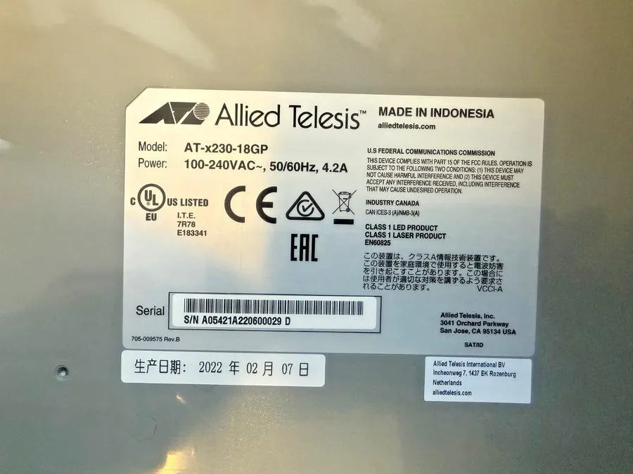 Коммутатор Allied Telesis AT-x230-10GP-R-10 POE+ Ethernet Switch — фото лота 3