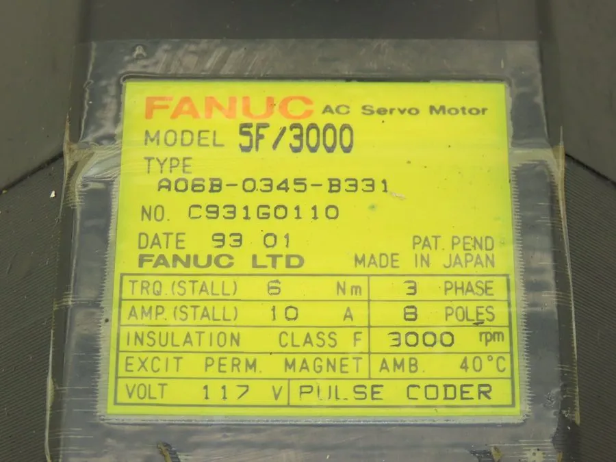 Серводвигатель Fanuc A06B-0345-B331 AC Servo Motor 117V 3000 RPM