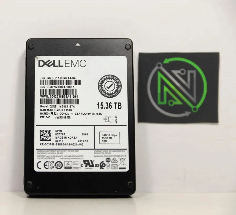 SSD-накопитель DELL EMC Samsung PM1643 15.36TB SAS 12Gbps MZ-ILT15TA SSD MZILT15