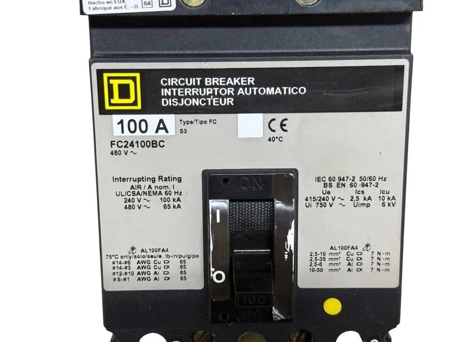 Автоматический выключатель SQUARE D FC24100BC 100A 2-POLE 480V F-FRAME I-LINE MO — фото лота 1