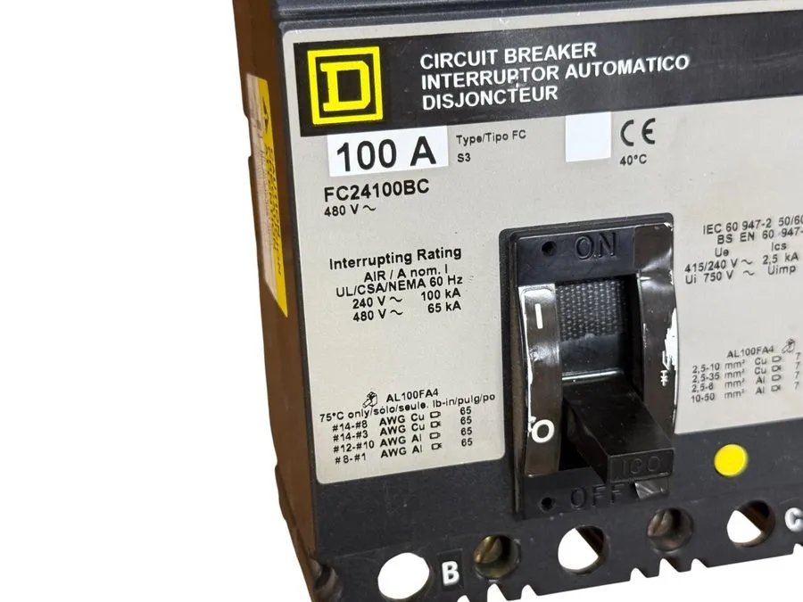 Автоматический выключатель SQUARE D FC24100BC 100A 2-POLE 480V F-FRAME I-LINE MO — фото лота 2