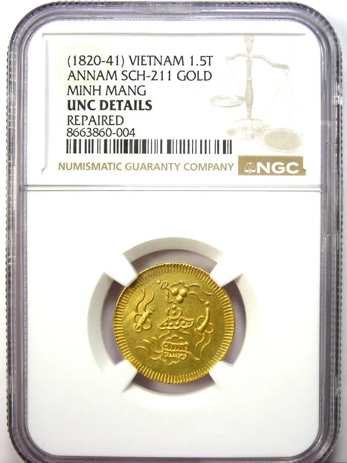 Лабораторный прибор 1820-41 Vietnam Annam Gold 1.5 Tien Minh Mang Coin 1.5T NGC  — фото лота 1