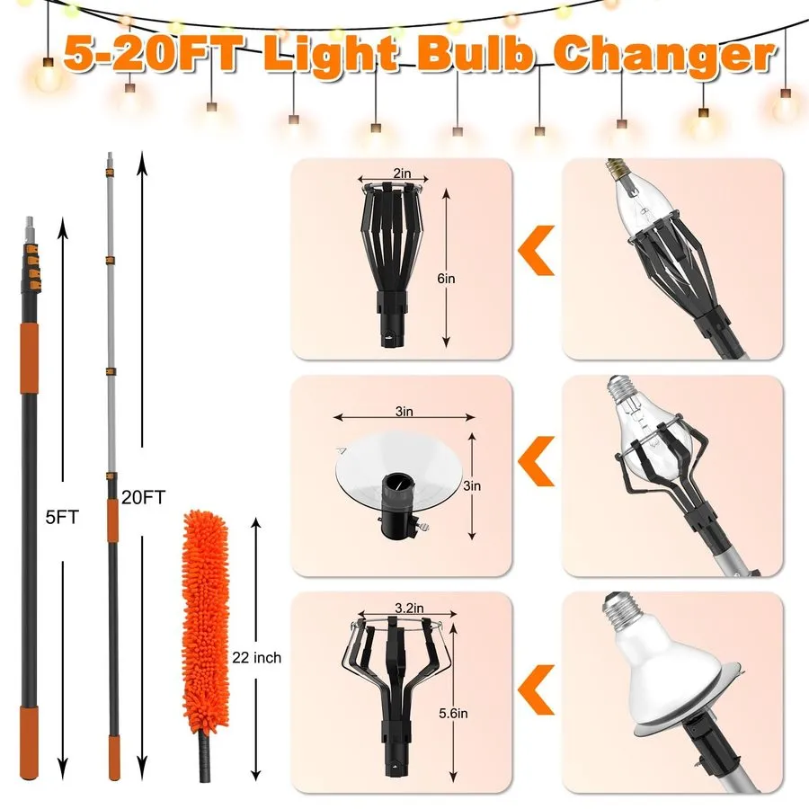 Вакуумная присоска Buyplus 26FT Light Bulb Changer 5-20FT Telescopic Pole Basket — фото лота 2
