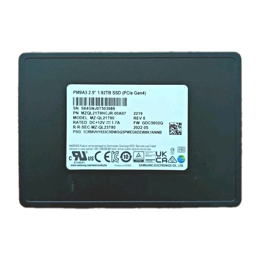 SSD-накопитель Samsung PM9A3 1.92TB U.2 SSD PCIE 4.0 NVME MZ-QL21T90 MZQL21T9HCJ — фото лота 1