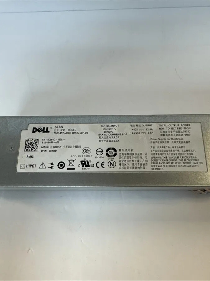 Блок питания 0DX385 Dell PowerEdge Z750P-00 750W Hot Swap Power Supply 7007072-Y