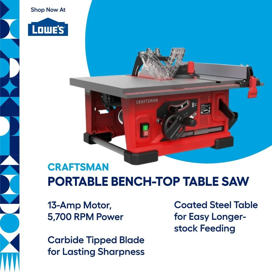 Оборудование ЧПУ CRAFTSMAN 8.25-In 13 Amp 120V Portable Benchtop Table Saw Power