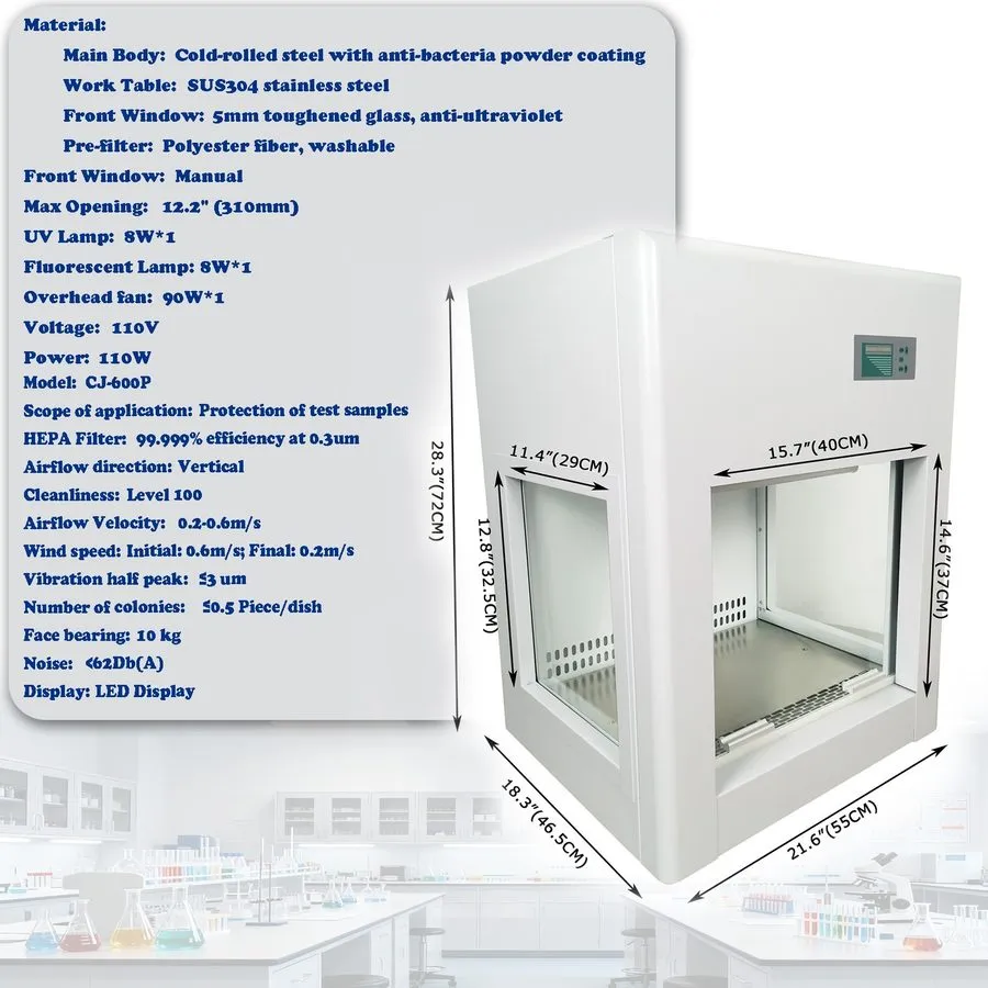 Вытяжной шкаф 110V Laboratory Mini Fume Hood CJ-600P Purification Table Lab Samp