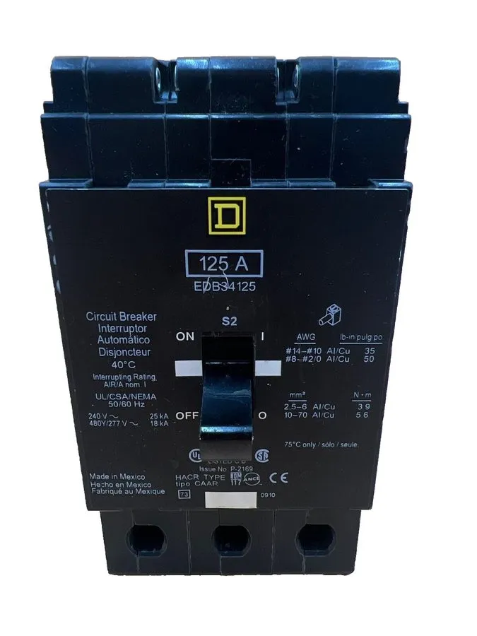 Автоматический выключатель Square D EDB34125 3p 480v 125a 18k Bolt In NF Circuit