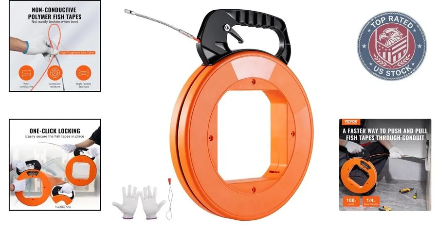 Инструмент ВОЛС 100-ft Non-Conductive Fish Tape Wire Puller Effortless Cable Nav — фото лота 1