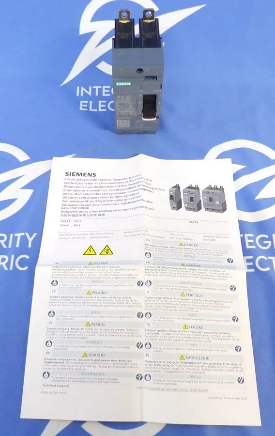Автоматический выключатель Siemens 3VA4120-4ED24-0AA0 2 Pole 20 Amp 480V Circuit