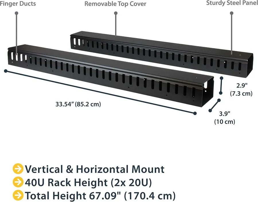 Кабель StarTech 40U Vertical Cable Manager, Finger Ducts, 2-Pack 3ft (CMVER40UF)