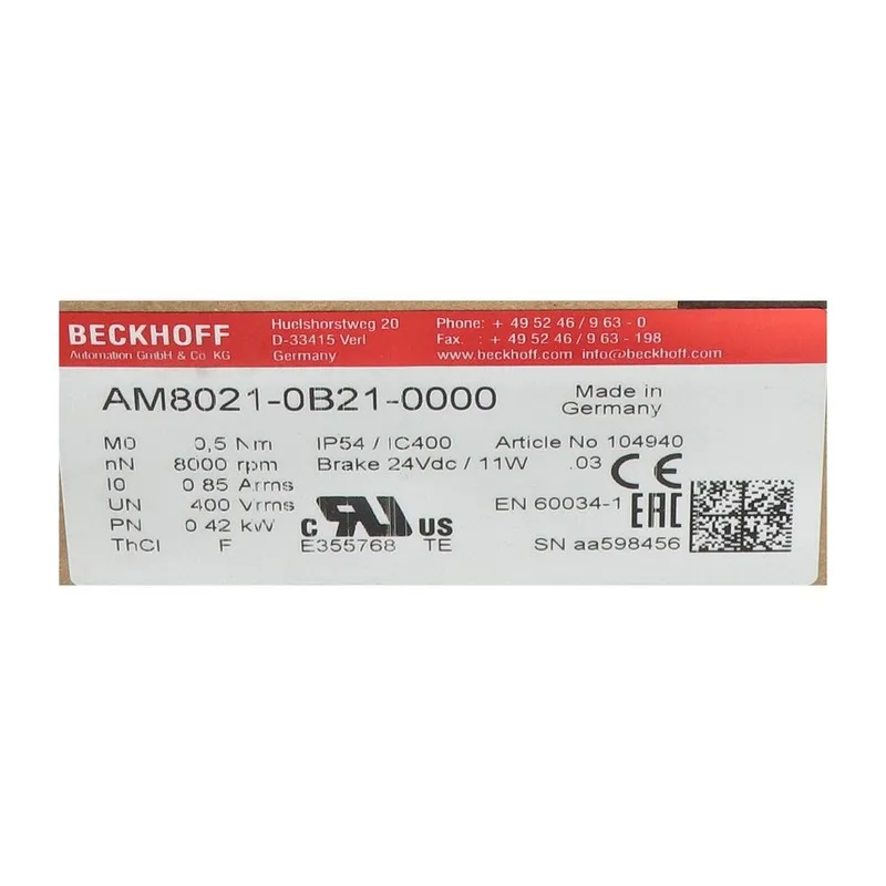 Серводвигатель Beckhoff AM8021-0B21-0000 NFP