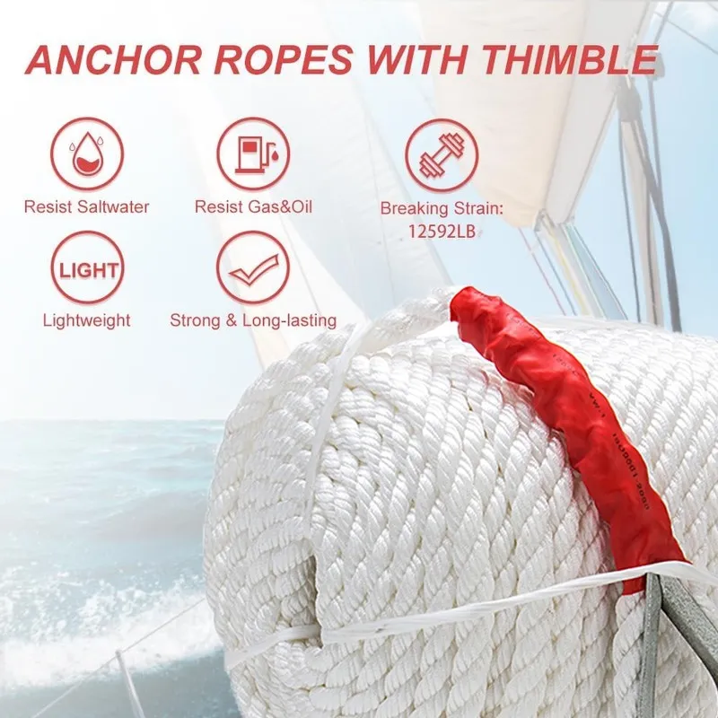 Складское оборудование 3/4"x200' 12592LB Twisted 3 Strand Nylon Anchor Rope Boat