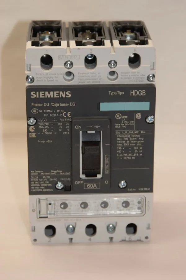 Автоматический выключатель SIEMENS 3VL2506-2PE33-0AA0 Breaker 60A 60 Amp 3P HDK3
