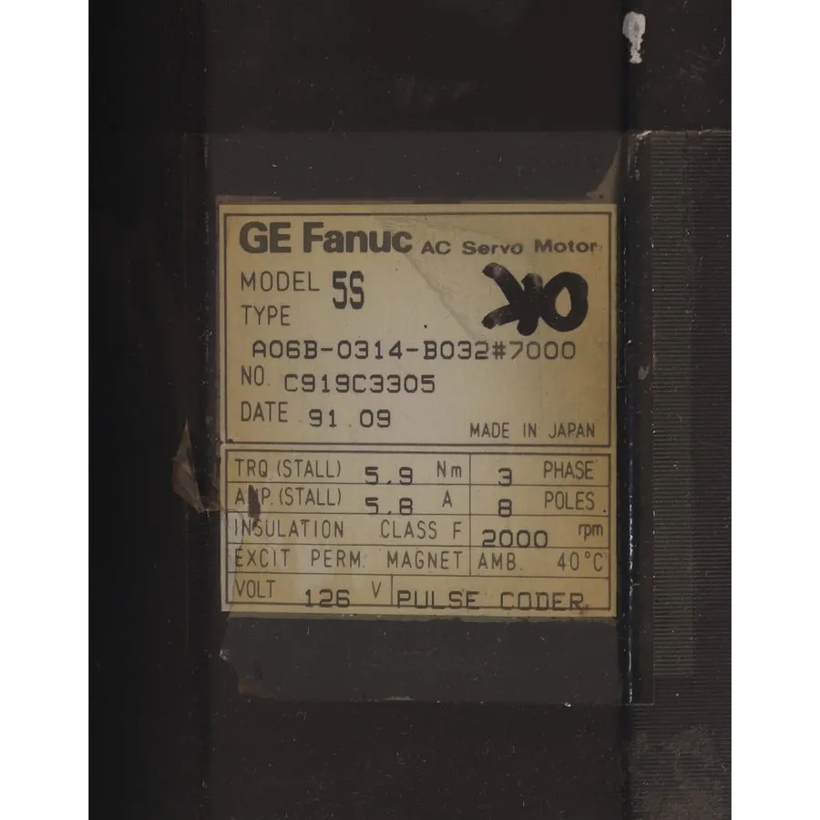 Серводвигатель Fanuc AC Servo Motor Model 5S Type: A06B-0314-B032