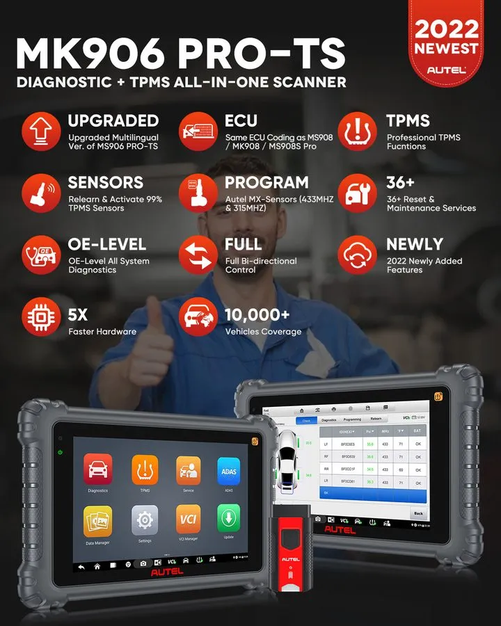 Диагностический сканер Autel MaxiCOM MK906PRO-TS Full TPMS Car Diagnostic Scanne — фото лота 1