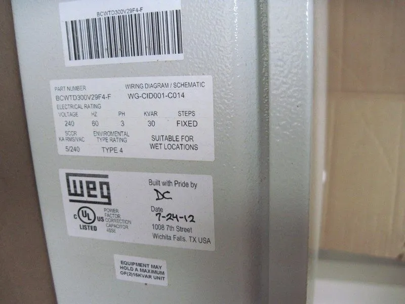 Конденсатор WEG BCWTD300V29F4-F Power Factor Correction Capacitor, Fused, 30.0 K — фото лота 3