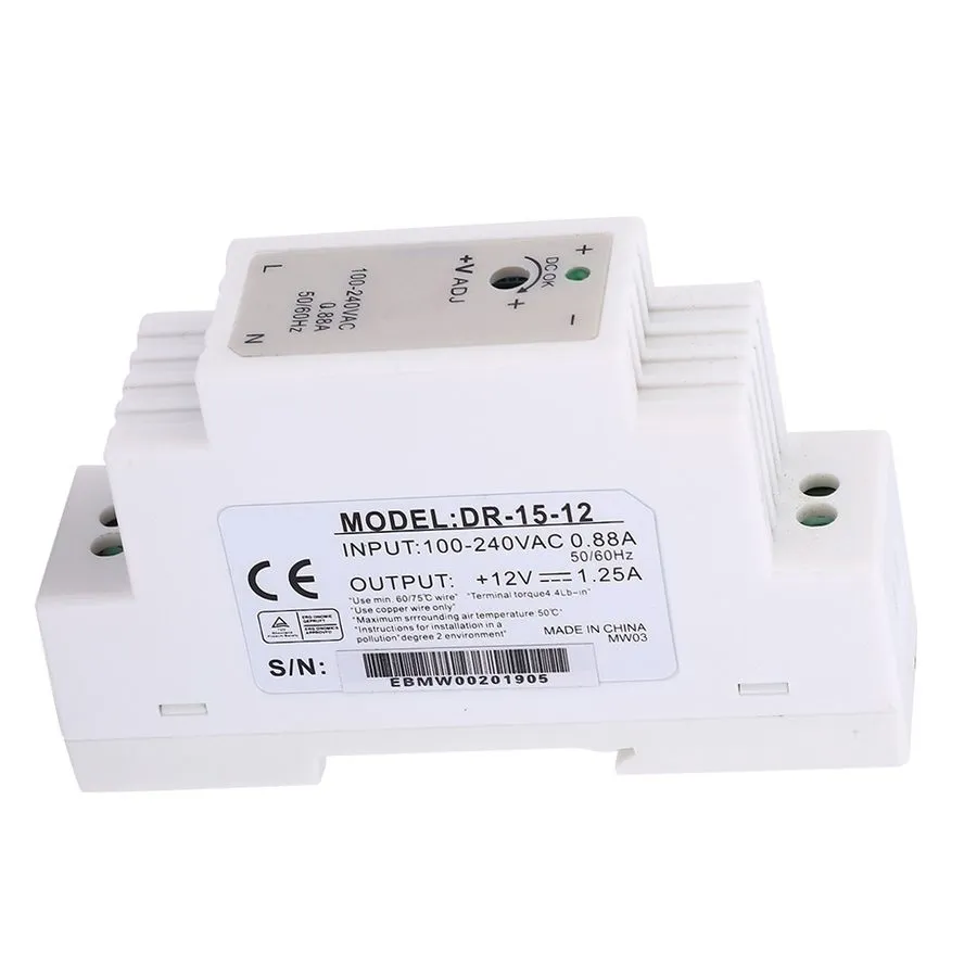Блок питания Mean Well DR-15-12 Power supply, din rail, 12vdc, 1.25a, 15w