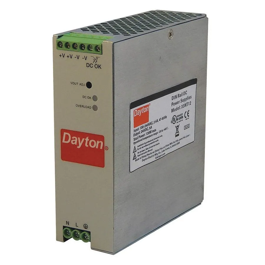 Блок питания Dayton 33NT12 DC Power Supply 90/264V AC 120W 5A Din Rail — фото лота 1