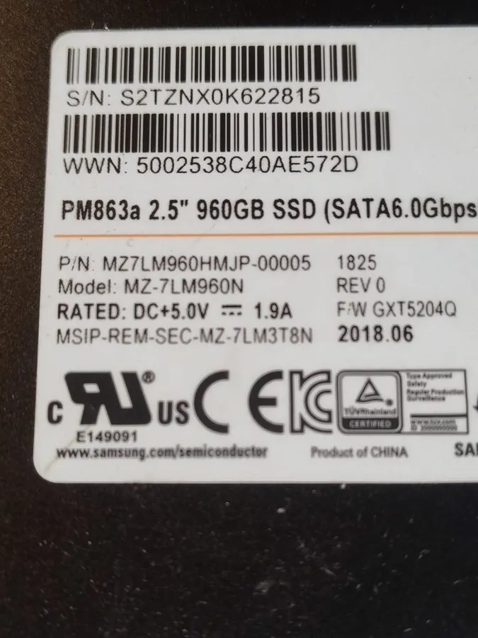 SSD-накопитель MZ7LM960HMJP-000MV Samsung PM863a 960GB TLC SATA 6Gbps 2.5” SSD M — фото лота 1