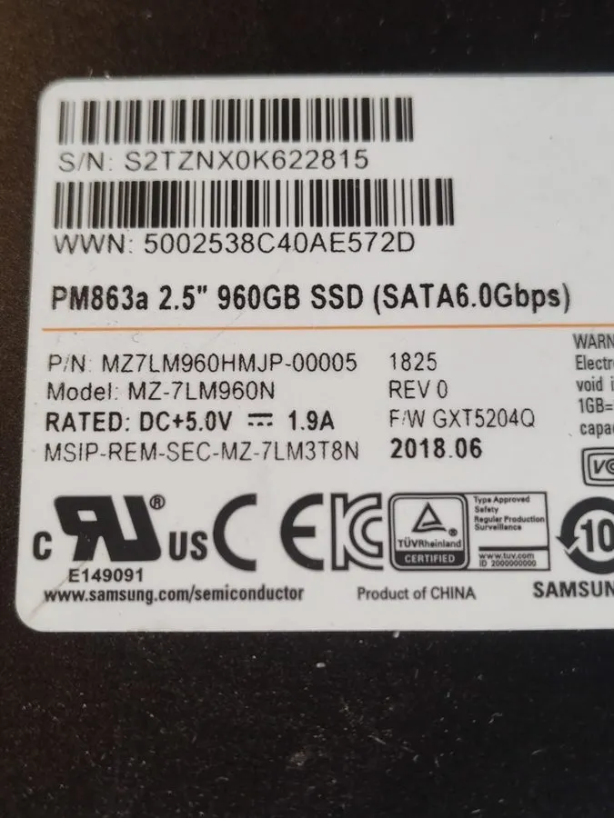 SSD-накопитель MZ7LM960HMJP-000MV Samsung PM863a 960GB TLC SATA 6Gbps 2.5” SSD M — фото лота 2